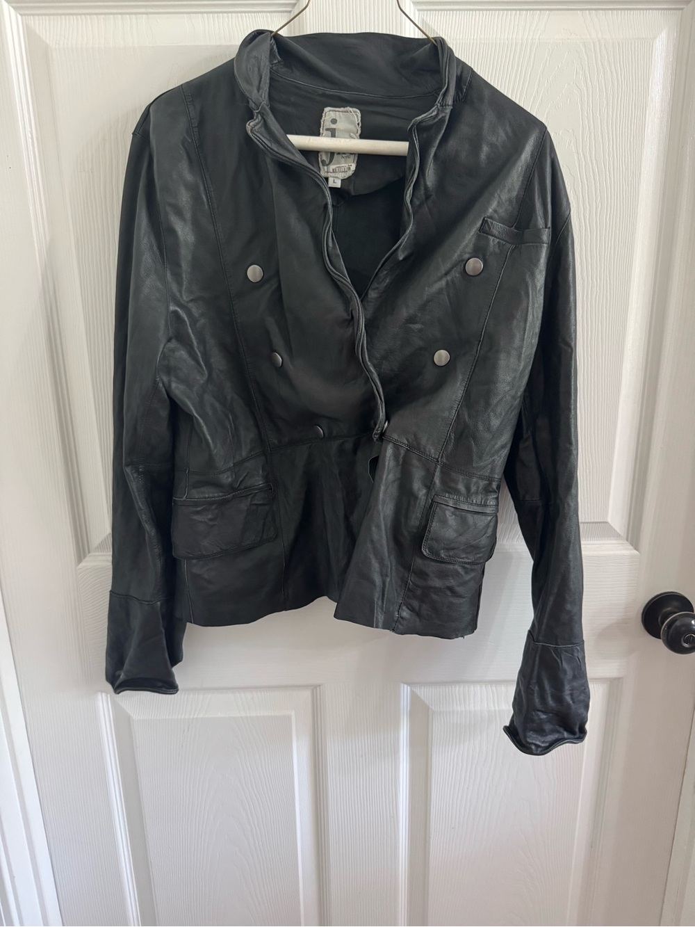 Jkt nyc- double breasted black leather jacket